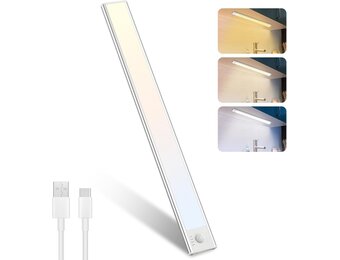 Led-onderbouwlamp, 40 cm, draadloos, 3000 K-4000 K-6500 K, kastverlichting, bewegingsmelder, traploze dimbare lichtstrip, afneembare batterij, voor kledingkast, trap, badkamer en kasten, 1 stuk