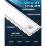 Led-onderbouwlamp, 40 cm, draadloos, 3000 K-4000 K-6500 K, kastverlichting, bewegingsmelder, traploze dimbare lichtstrip, afneembare batterij, voor kledingkast, trap, badkamer en kasten, 1 stuk