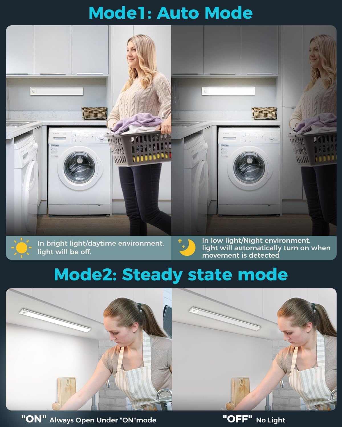 Led-onderbouwlamp, 40 cm, draadloos, 3000 K-4000 K-6500 K, kastverlichting, bewegingsmelder, traploze dimbare lichtstrip, afneembare batterij, voor kledingkast, trap, badkamer en kasten, 1 stuk