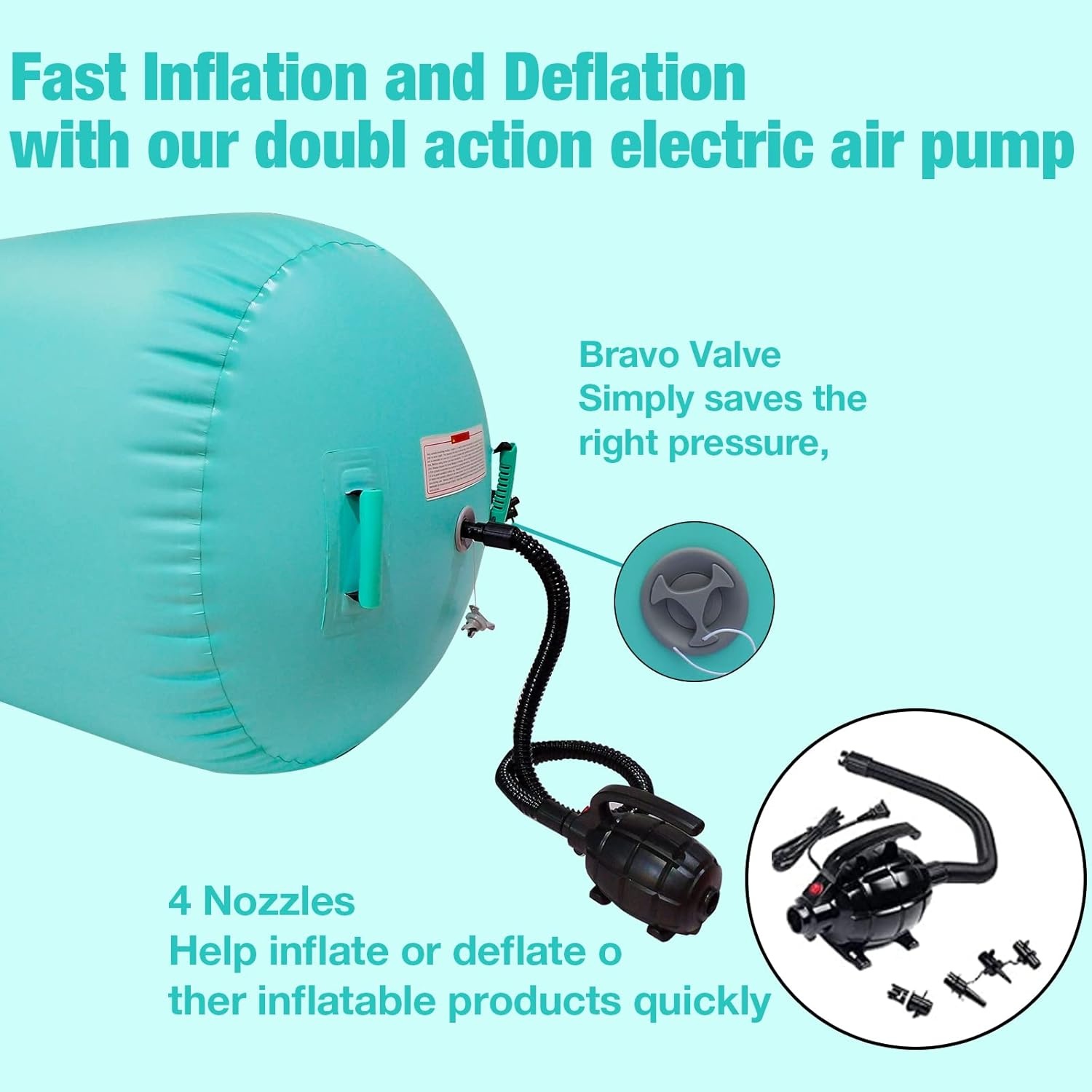 Opblaasbare Air Roll Air Barrel, gymnastiekmat met pomp, gymnastiekmat voor thuis, taekwondo, yoga, gym, fitness