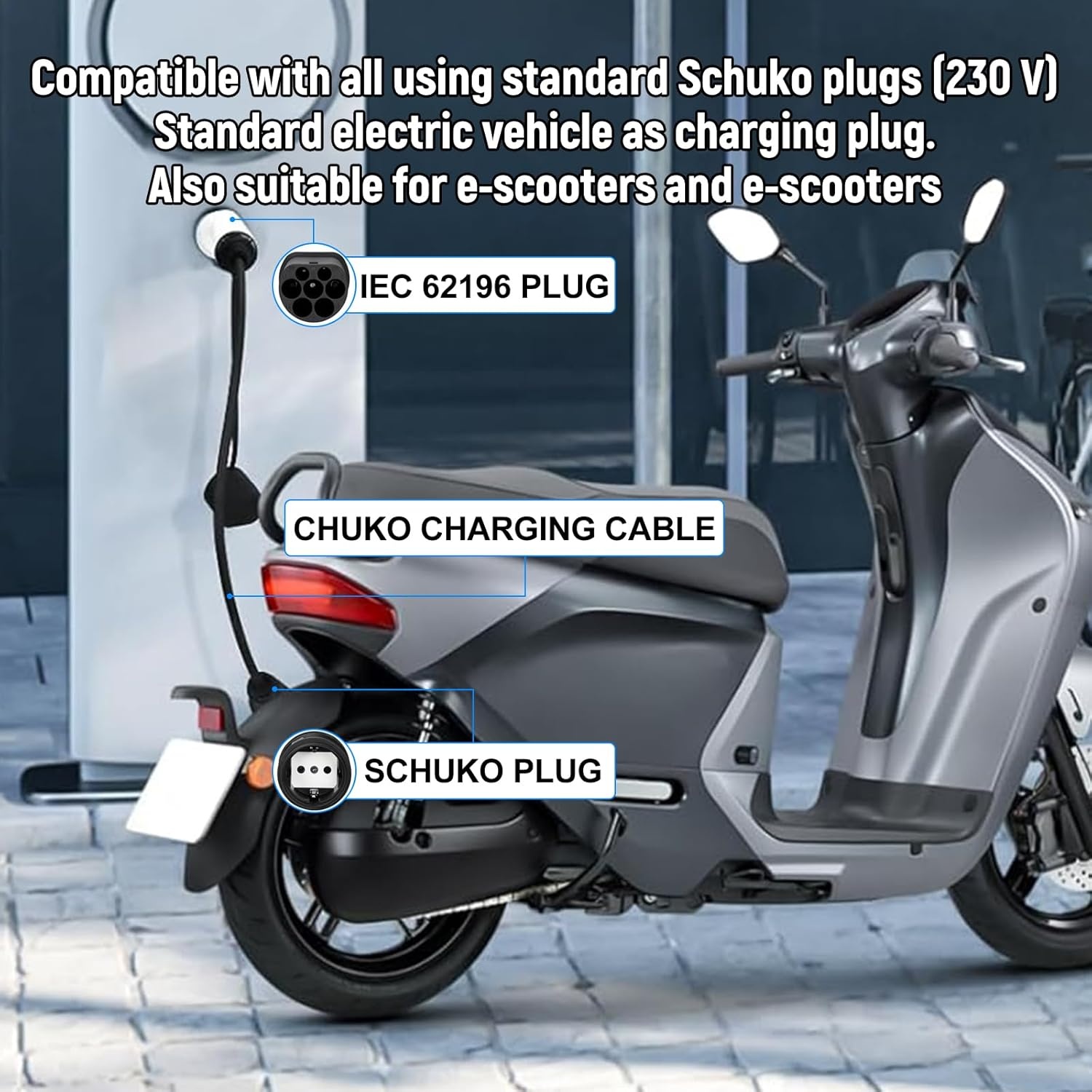 Adapter Type 2 op Schuko-stopcontact voor E-Bike, EV, 16A 3,5KW 230V laadkabel Auto, Schuko-adapter op Type 2 voor EV-laadstations, Wallbox Schuko-laadkabeladapter voor elektrische voertuigen