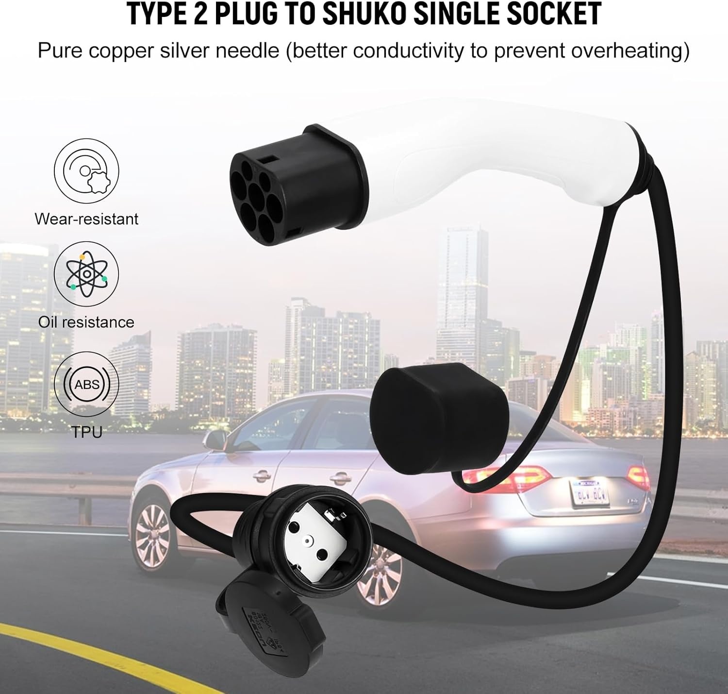 Adapter Type 2 op Schuko-stopcontact voor E-Bike, EV, 16A 3,5KW 230V laadkabel Auto, Schuko-adapter op Type 2 voor EV-laadstations, Wallbox Schuko-laadkabeladapter voor elektrische voertuigen