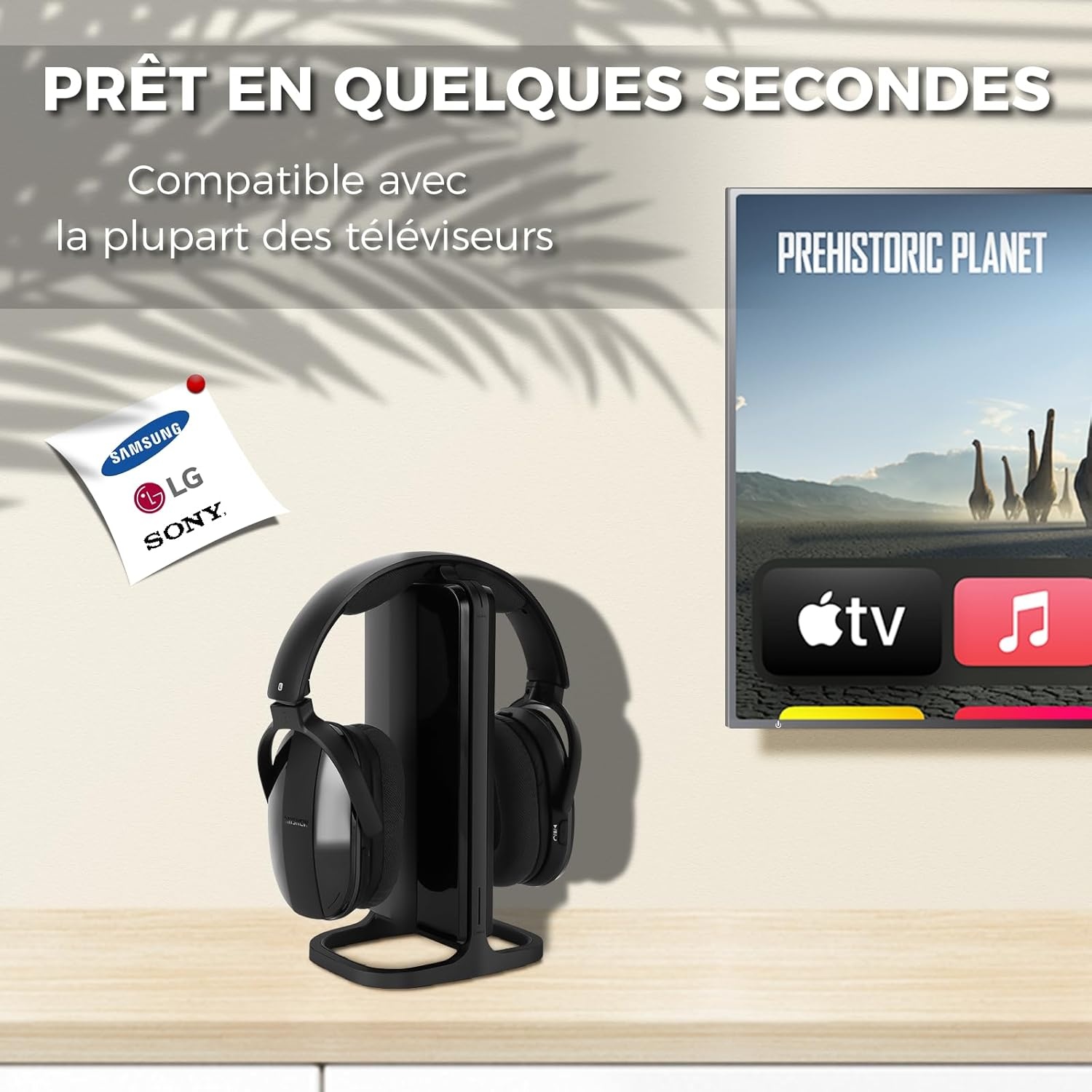 Draadloze hoofdtelefoon voor het kijken van tv met laadstation en RF-zender, comfortabele tv-hoofdtelefoon voor senioren, compatibel met alle tv's (zwart)