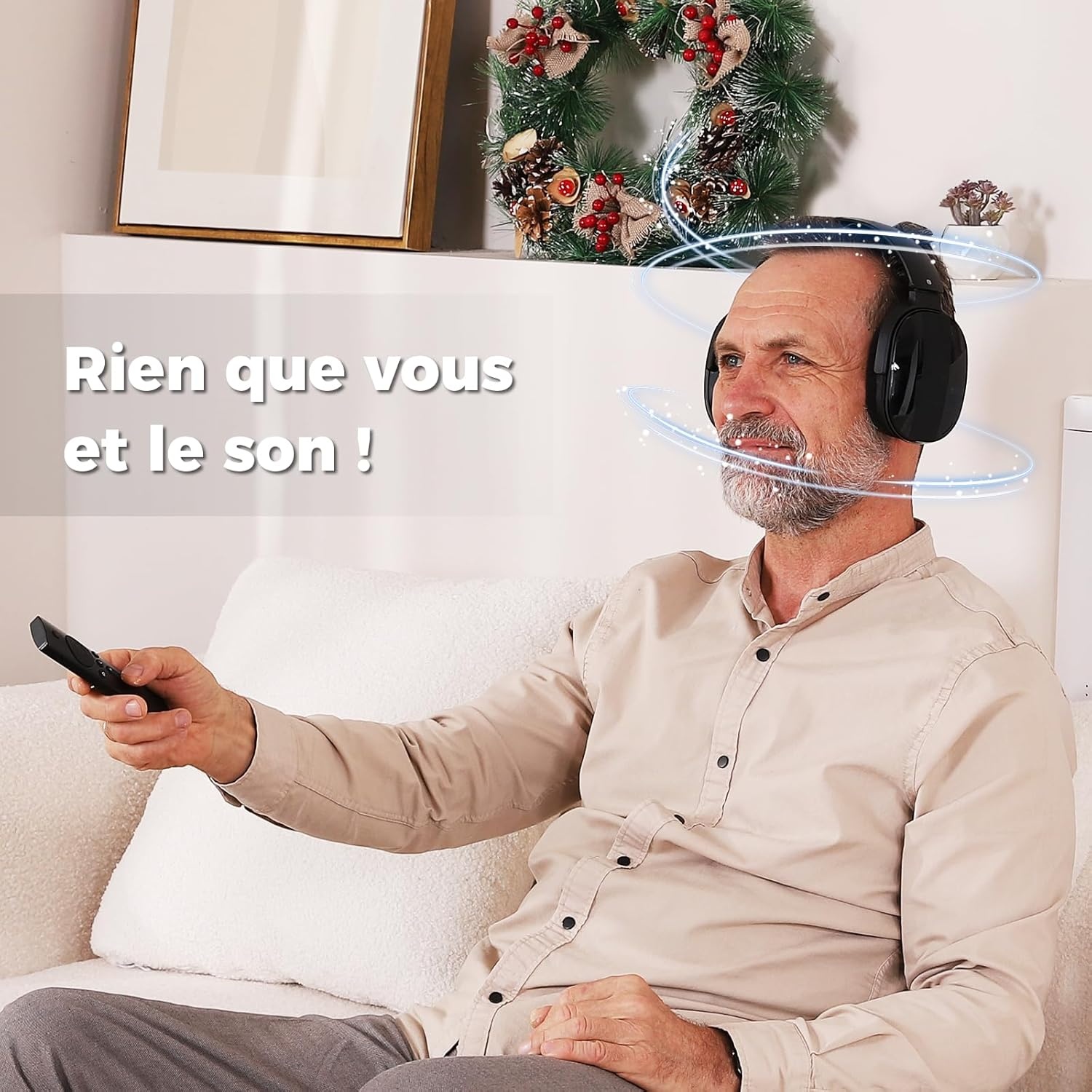 Draadloze hoofdtelefoon voor het kijken van tv met laadstation en RF-zender, comfortabele tv-hoofdtelefoon voor senioren, compatibel met alle tv's (zwart)