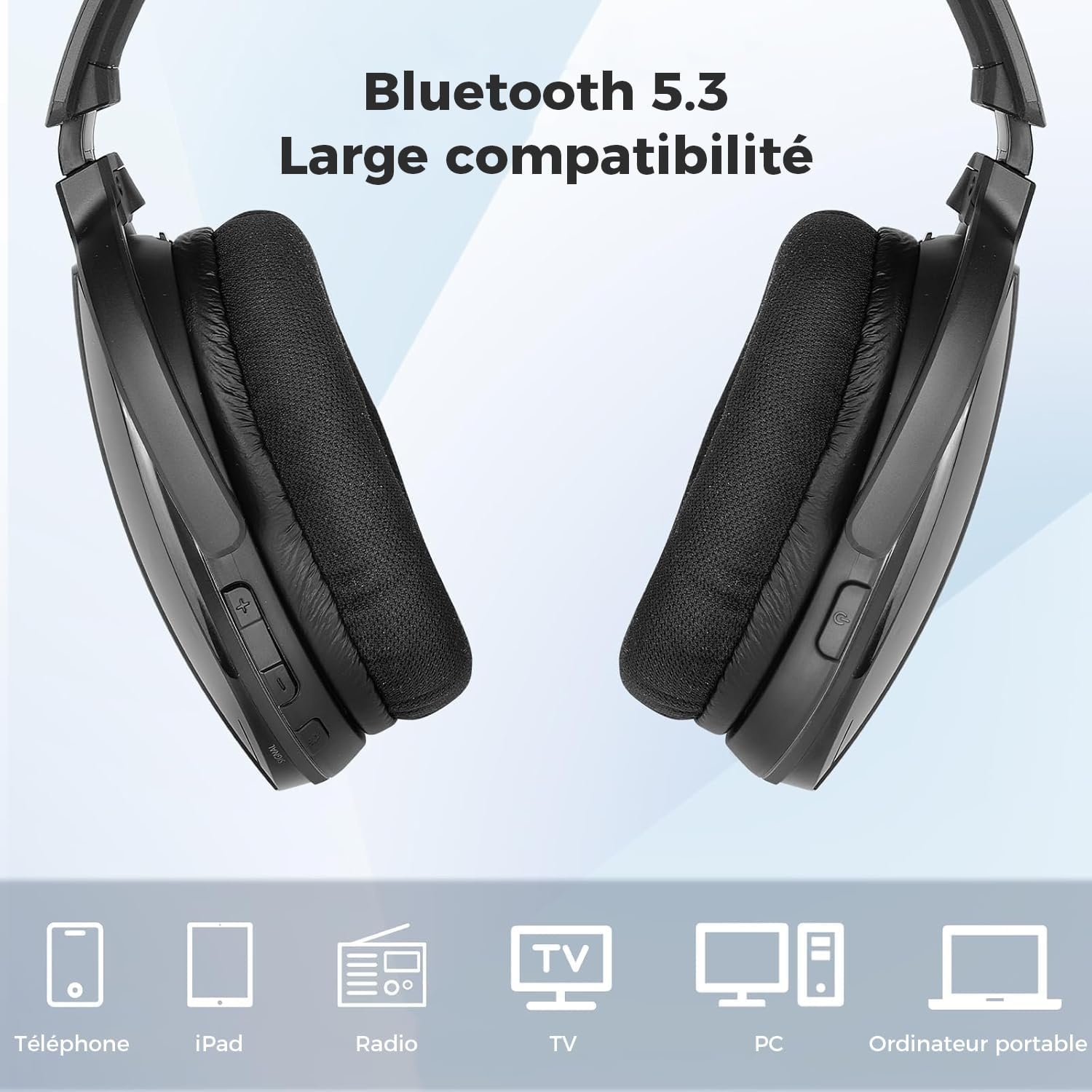 Draadloze hoofdtelefoon voor het kijken van tv met laadstation en RF-zender, comfortabele tv-hoofdtelefoon voor senioren, compatibel met alle tv's (zwart)