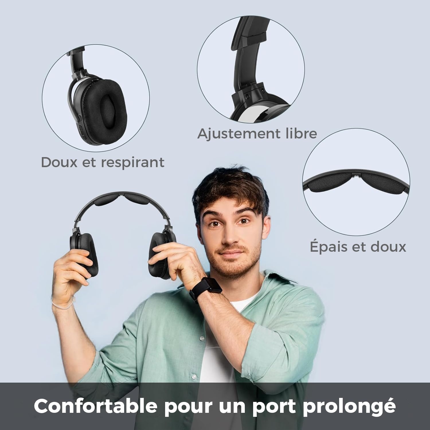 Draadloze hoofdtelefoon voor het kijken van tv met laadstation en RF-zender, comfortabele tv-hoofdtelefoon voor senioren, compatibel met alle tv's (zwart)