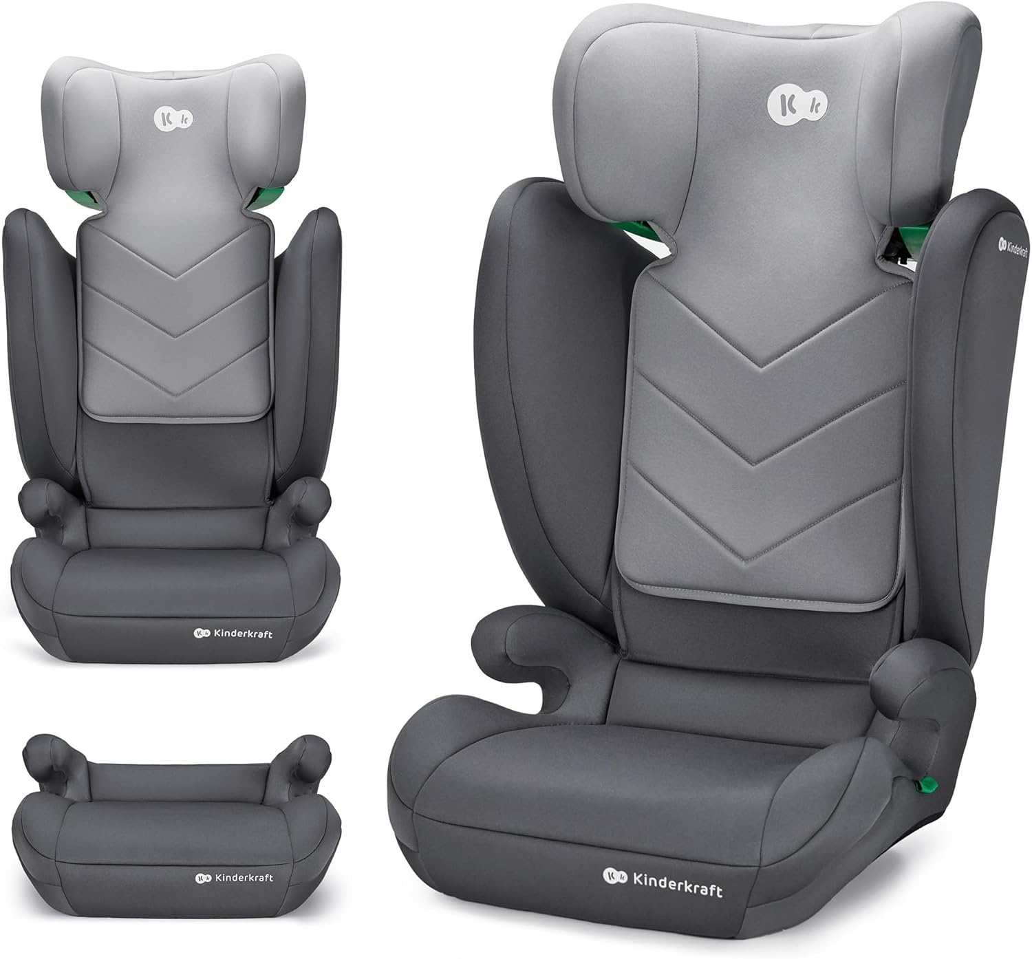 Kinderkraft I-SPARK Baby-autostoeltje i-Size Groep 2/3 100-150 cm, van 3,5 tot 12 jaar, 15 tot 36 kg, licht (4,5 kg), 3-puntsgordel, Zijbescherming, Grijs