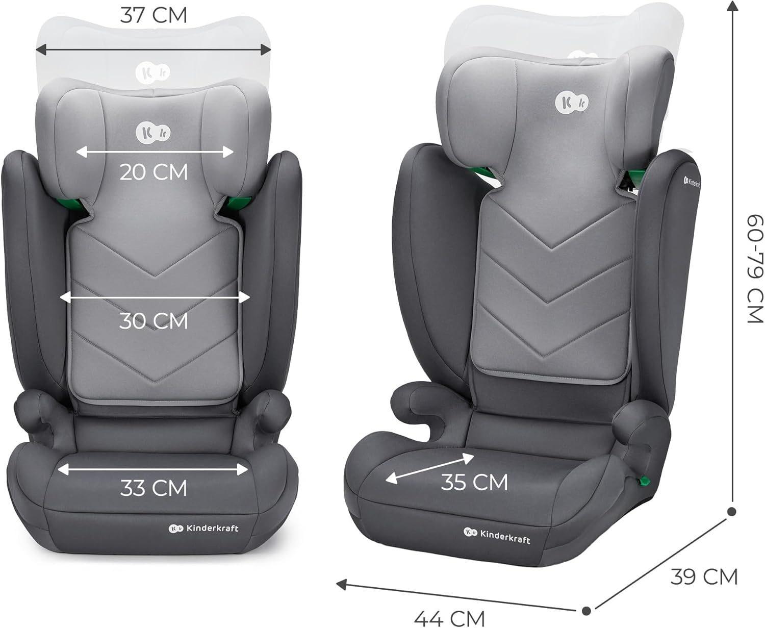 Kinderkraft I-SPARK Baby-autostoeltje i-Size Groep 2/3 100-150 cm, van 3,5 tot 12 jaar, 15 tot 36 kg, licht (4,5 kg), 3-puntsgordel, Zijbescherming, Grijs