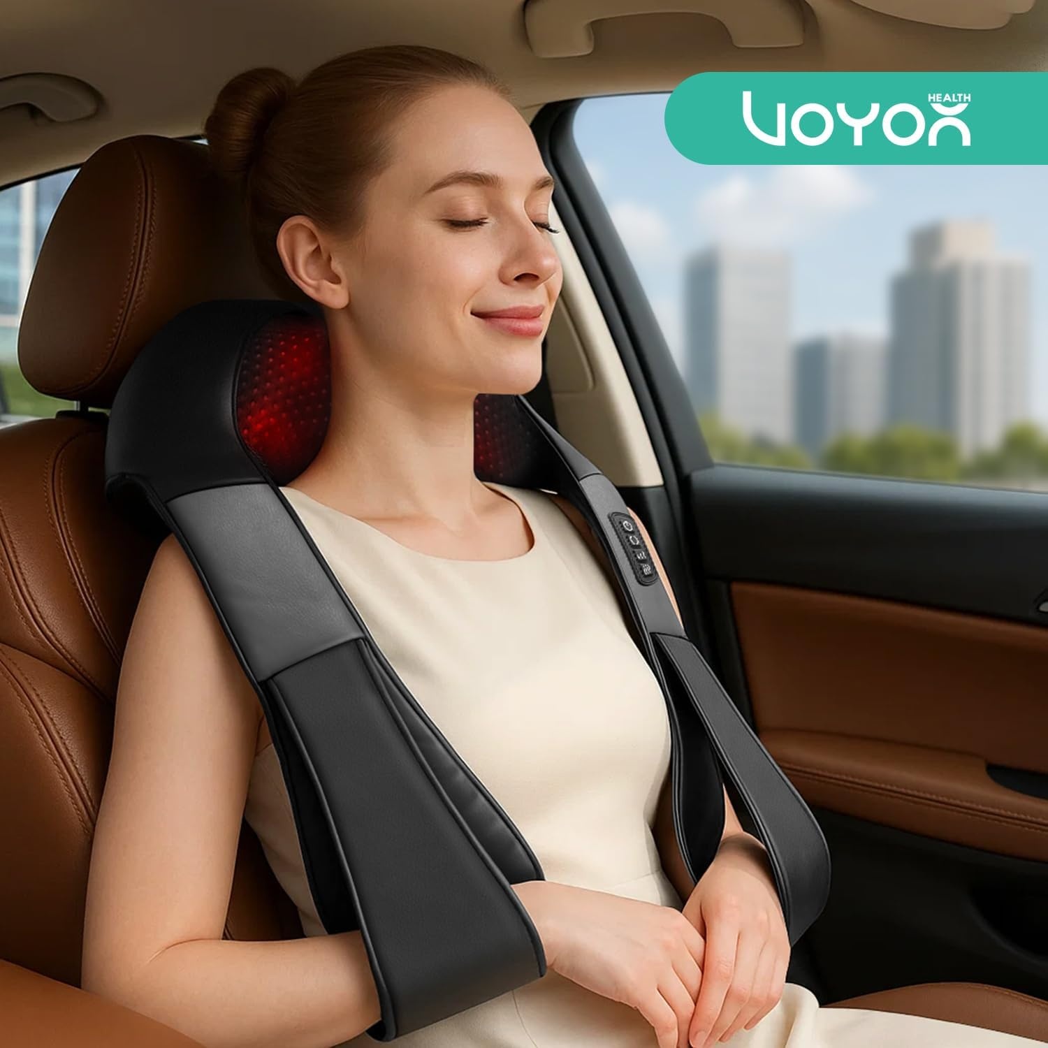 VOYOR-HEALTH Shiatsu rugmassageapparaat voor nek en schouders met warmte, schoudermassageapparaat met 4D Deep Tissue Kneedmassage voor lichaamsspierpijnverlichting gebruik thuis, auto, kantoor, PJ100