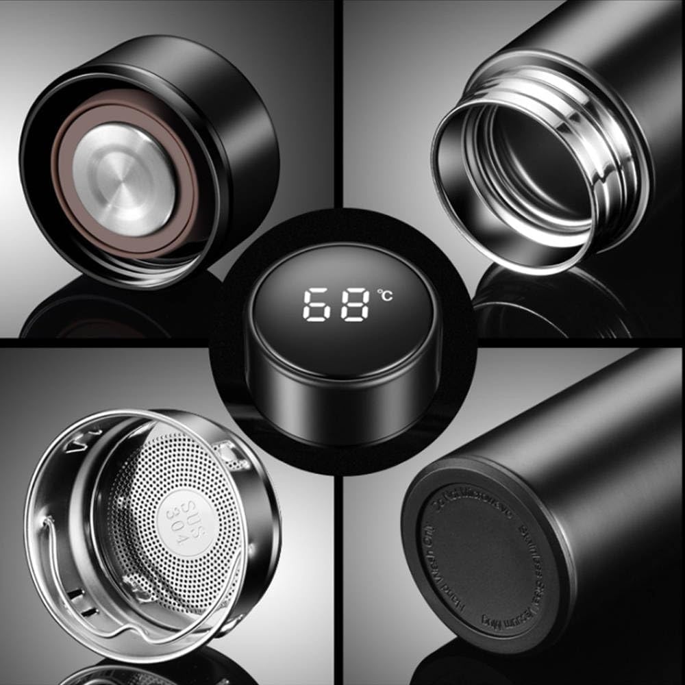 Intelligente Drinkfles Rood met LCD-touchscreen, Roestvrij Staal, Geïsoleerd voor Warme & Koude Dranken, 450 ml