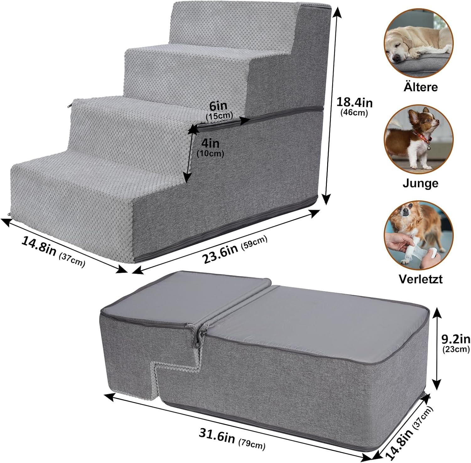 Hondentrap Grijs - 4 Treden met Korting!