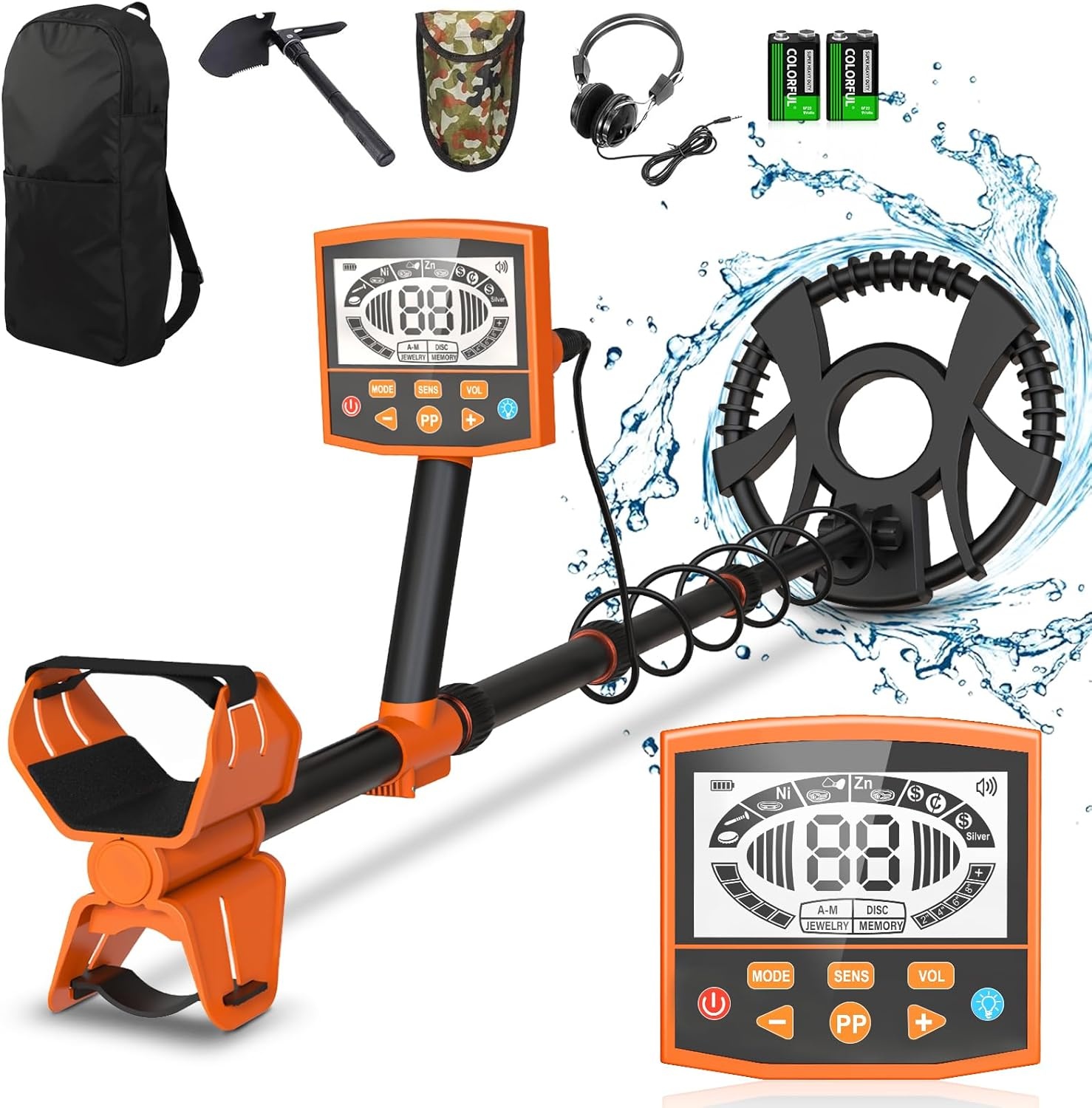 Metaaldetector, professionele set voor volwassenen, 5 modi, 10 inch detectiediepte, IP68 waterdicht, spoel, metaaldetectoren voor diepe onderwaterherkenning, geluidsherkenning