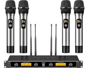 Draadloos Microfoonsysteem - 4 Metalen Microfoons, 90m Bereik (55% Korting)