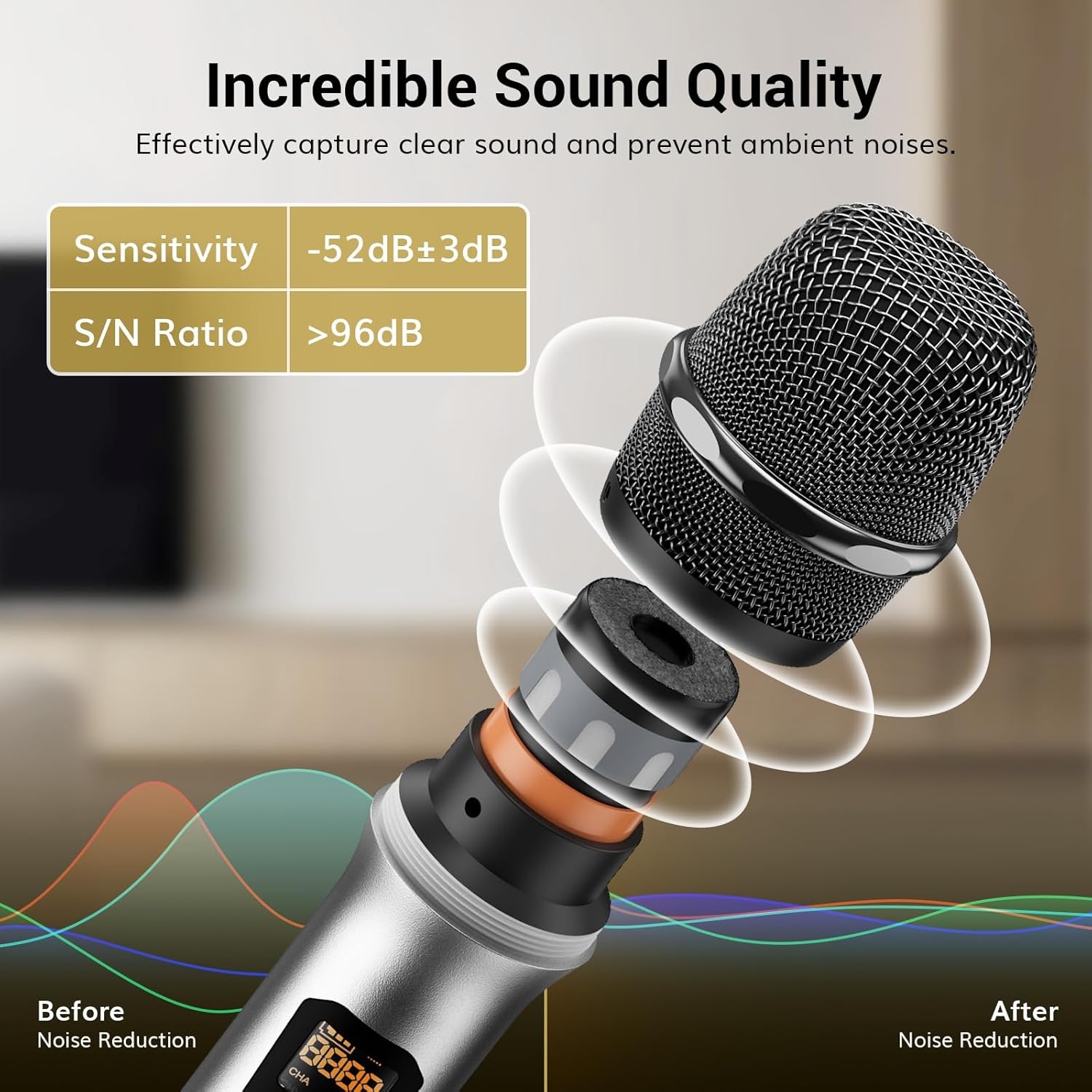 Draadloos Microfoonsysteem - 4 Metalen Microfoons, 90m Bereik (55% Korting)