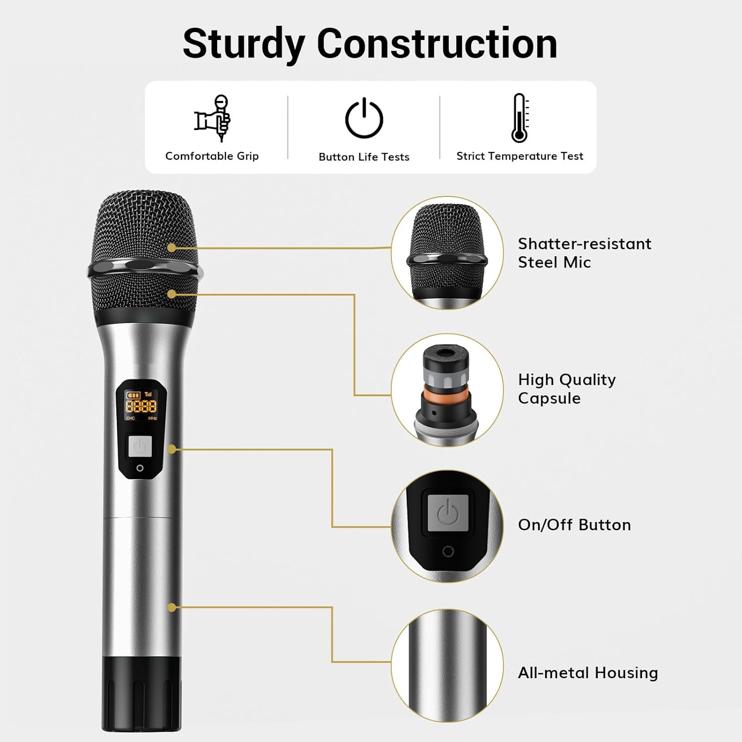 Draadloos Microfoonsysteem - 4 Metalen Microfoons, 90m Bereik (55% Korting)