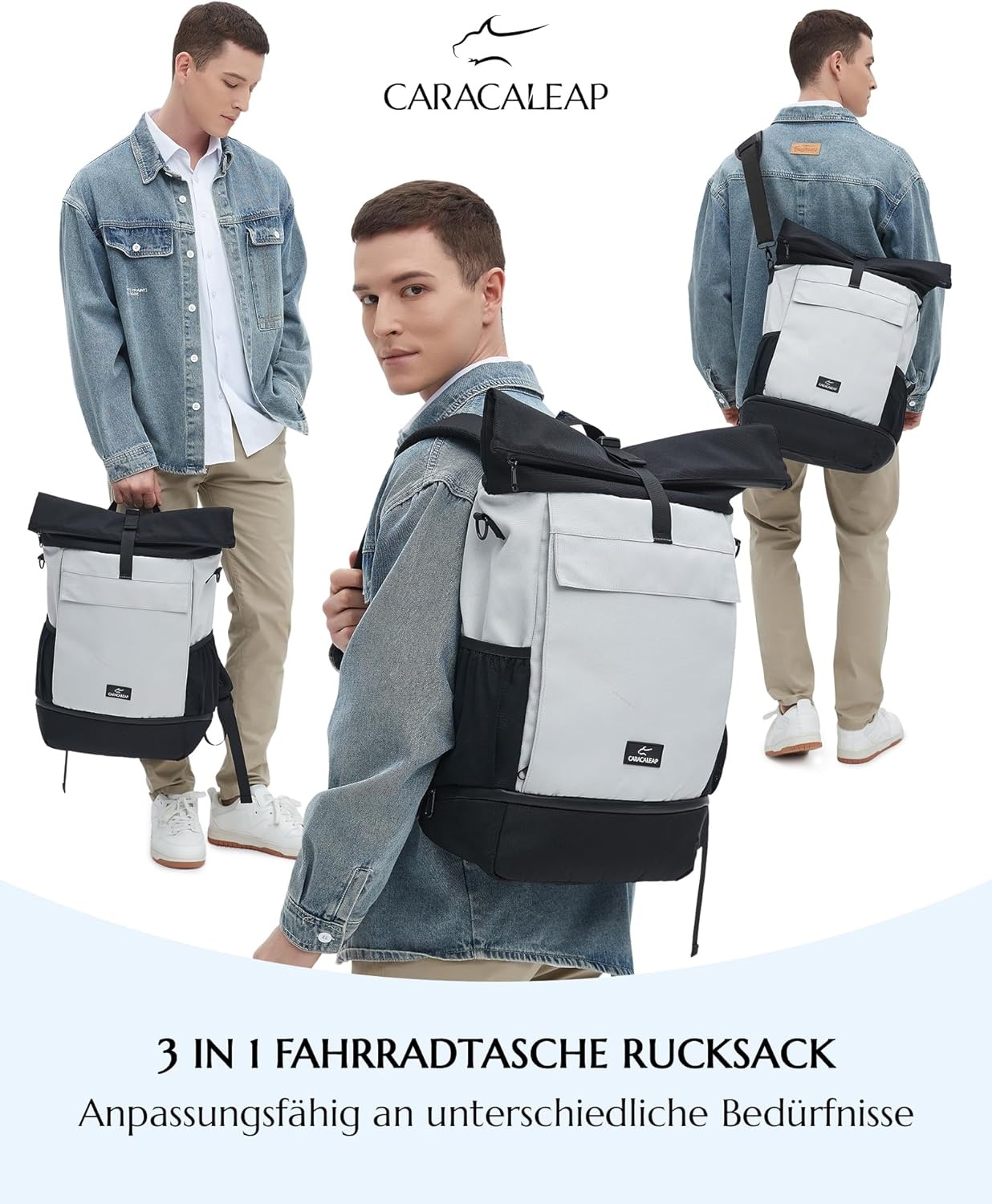 3-in-1 Fietstas Grijs - Waterafstotend - Rugzak & Bagagedrager - 29% Korting