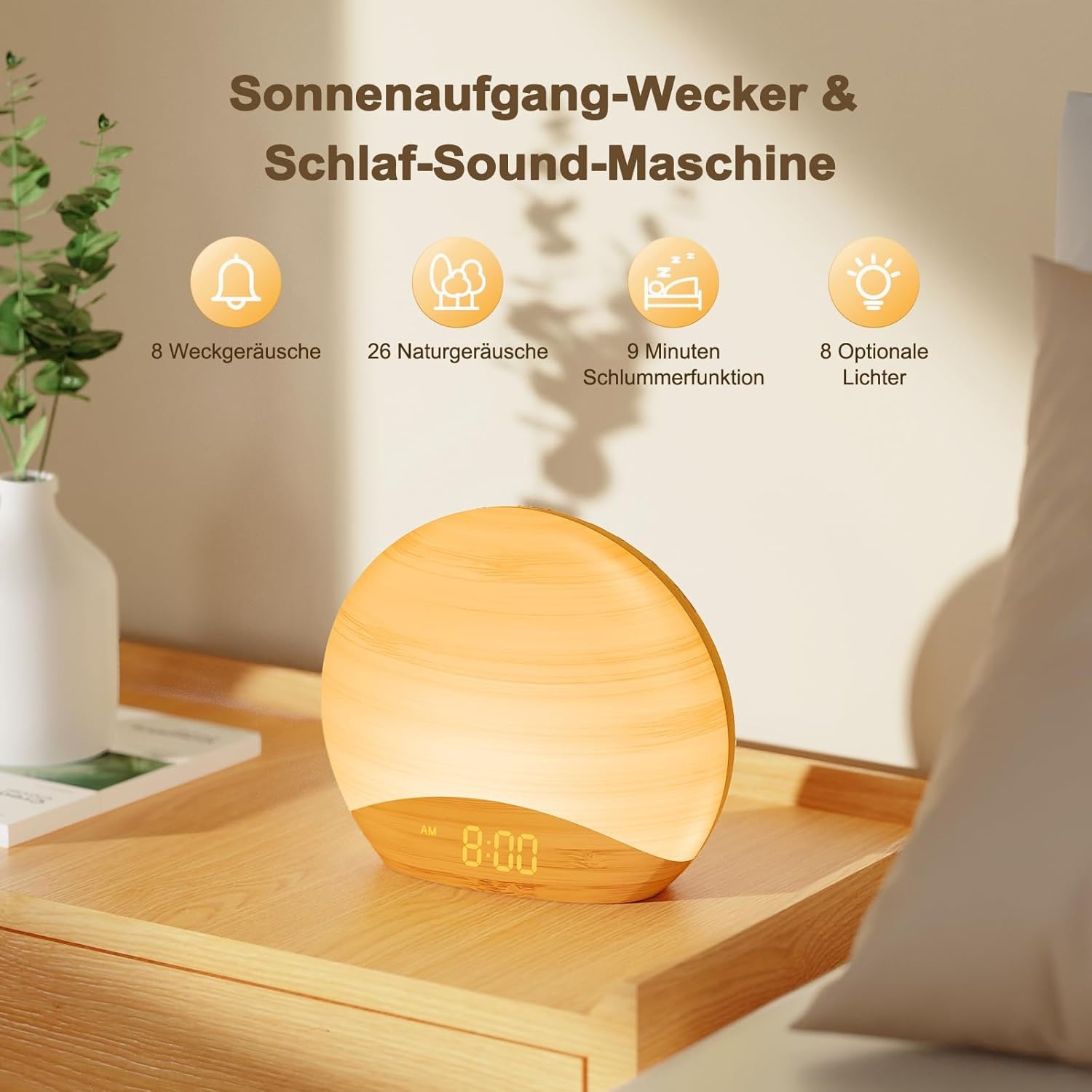 Lichtwekker Houtdesign: 34% Korting - Zonsopgang & Slaapgeluiden