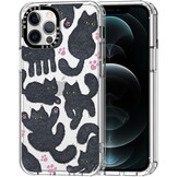 Telefoonhoesje voor iPhone 12 Pro Max, militaire valbescherming, schokabsorberend, transparant TPU bumper met Zwarte Harige Kat design