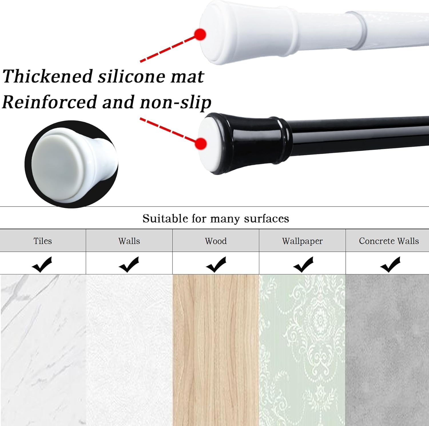 Gordijnroede Telescoopstang zonder boren voor douchegordijn uittrekbaar verstelbaar antislip RVS zilver 105-205 cm Ø25mm