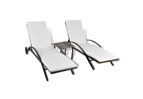 vidaXL Ligbedden met Tafel, Poly Rotan Bruin - 67% Korting!