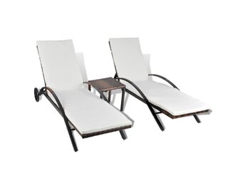 vidaXL Ligbedden met Tafel, Poly Rotan Bruin - 67% Korting!