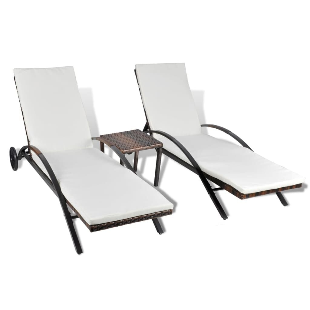 vidaXL Ligbedden met Tafel, Poly Rotan Bruin - 67% Korting!