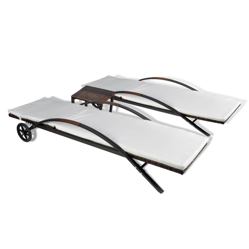 vidaXL Ligbedden met Tafel, Poly Rotan Bruin - 67% Korting!