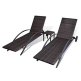 vidaXL Ligbedden met Tafel, Poly Rotan Bruin - 67% Korting!