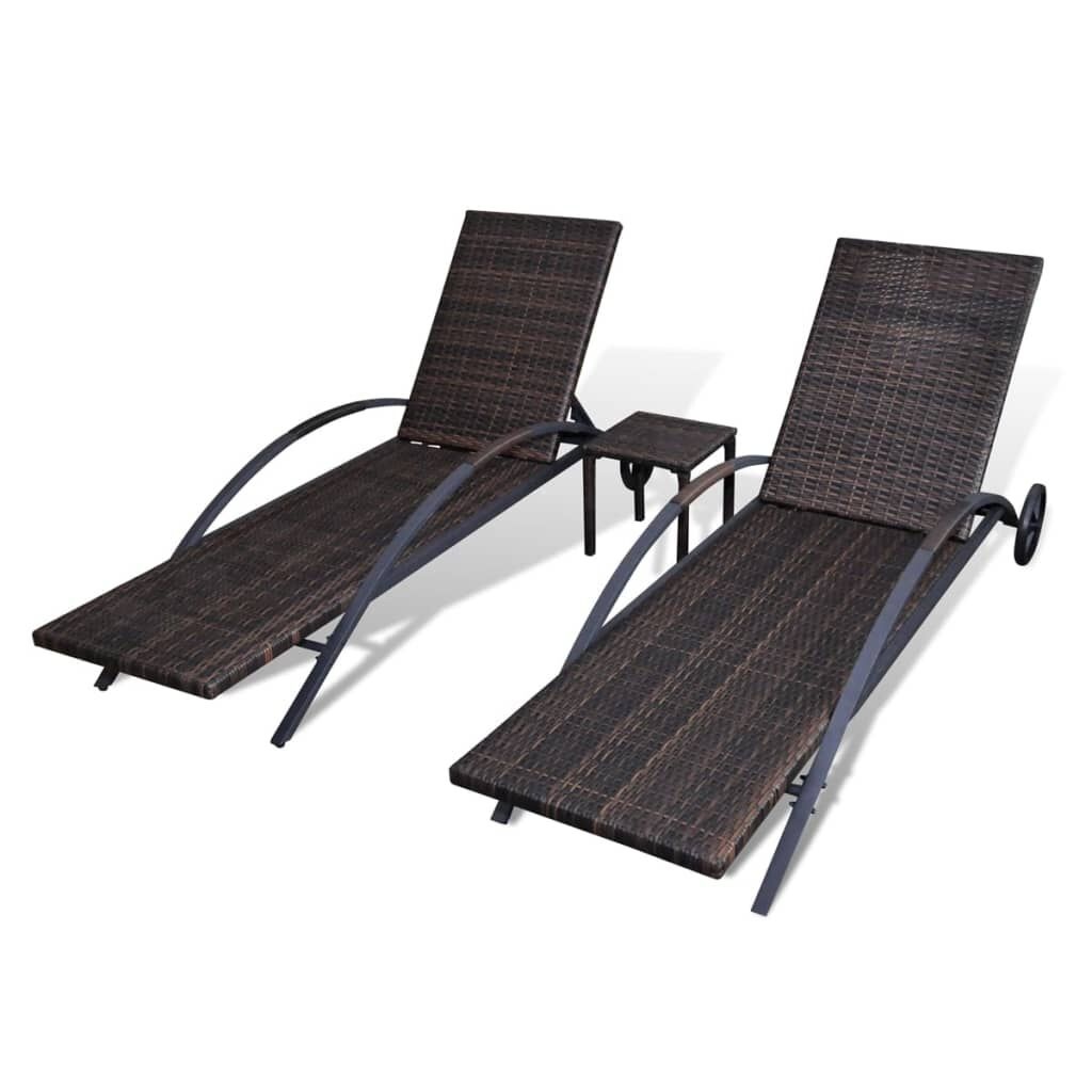 vidaXL Ligbedden met Tafel, Poly Rotan Bruin - 67% Korting!
