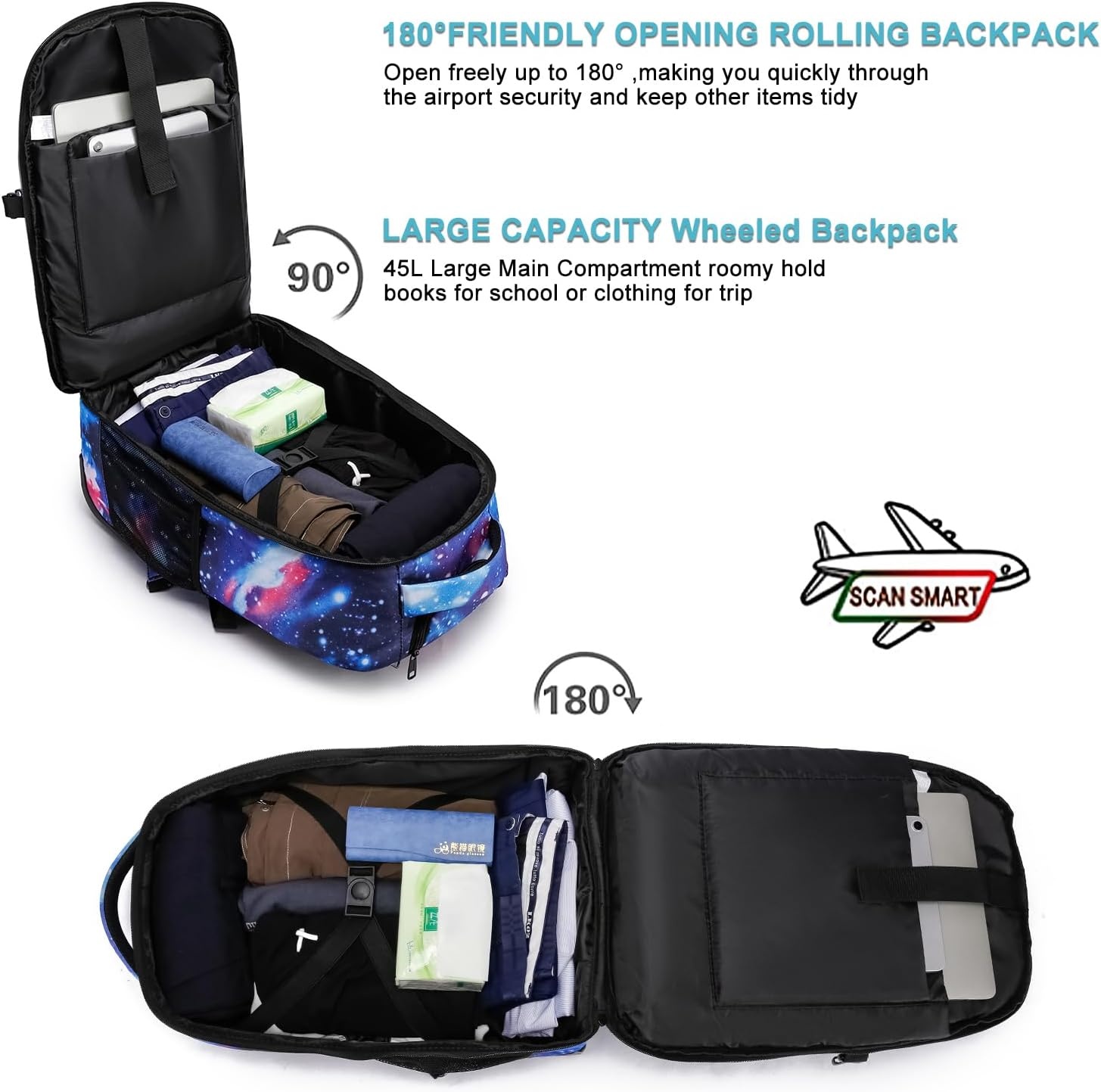 Trolley Rugzak Waterdicht 45L (Galaxy Blauw) - 42% Korting!