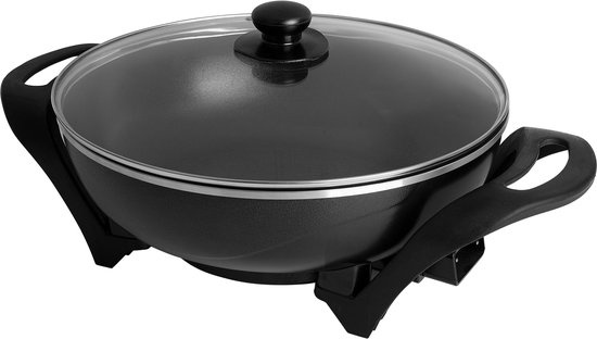 Elektrische Wokpan 4,5L 1500W PFAS-vrij met antiaanbaklaag en regelbare thermostaat