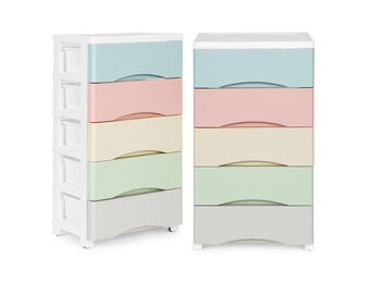 Ladekast met wielen 5 lades 75x27x39 cm - Opbergkast voor badkamer & kinderkamer met ladevergrendeling