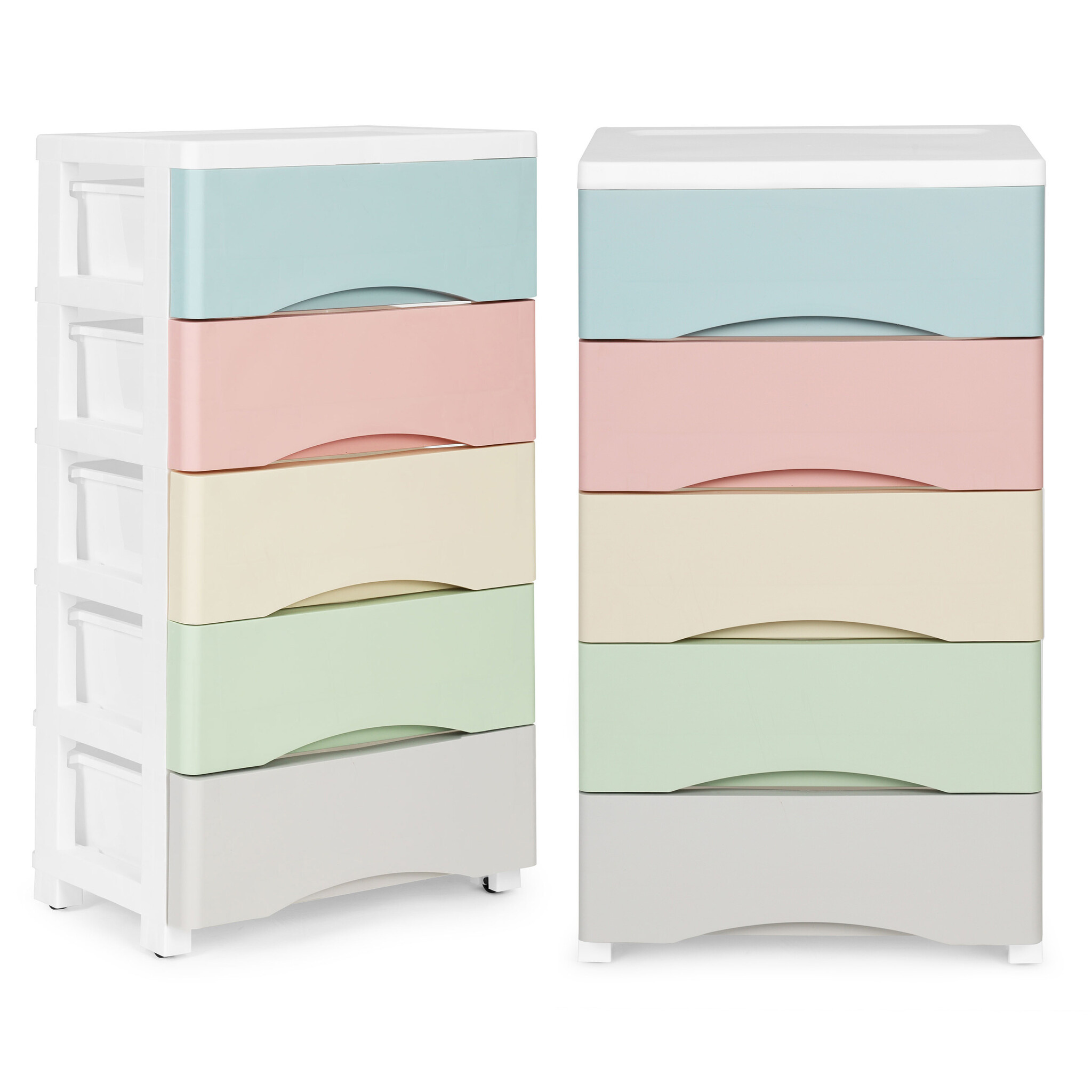 Ladekast met wielen 5 lades 75x27x39 cm - Opbergkast voor badkamer & kinderkamer met ladevergrendeling