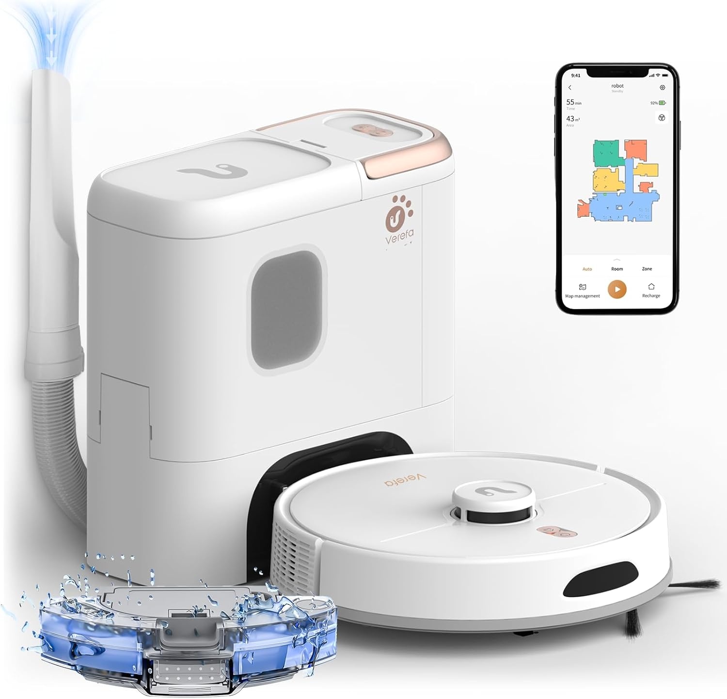 Robotstofzuiger met dweilfunctie, afzuigstation, lasernavigatie, 4500 Pa, 60 dagen zelfleegstation, handheld-functie, 180 min, 5 kaarten & 15 zones