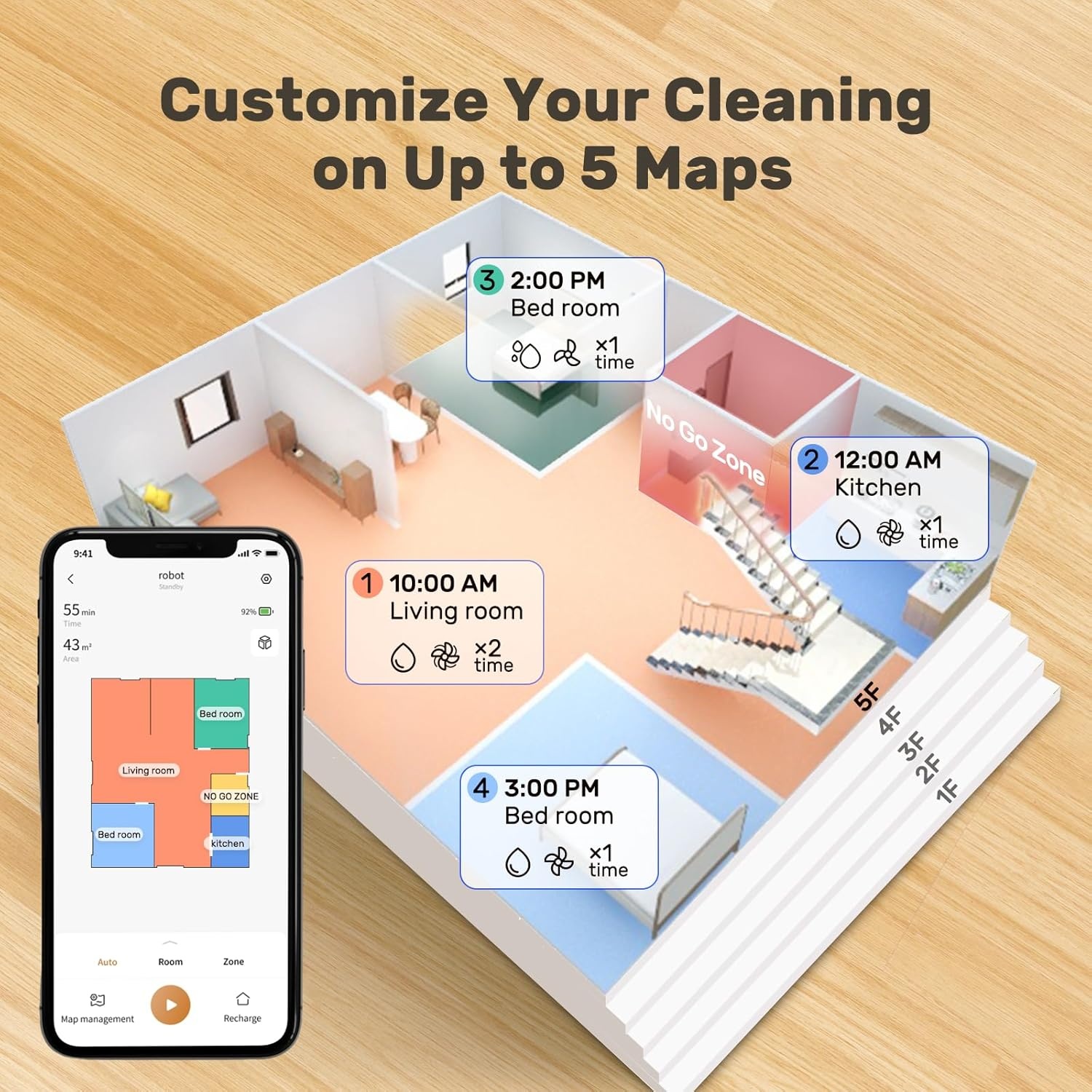 Robotstofzuiger met dweilfunctie, afzuigstation, lasernavigatie, 4500 Pa, 60 dagen zelfleegstation, handheld-functie, 180 min, 5 kaarten & 15 zones