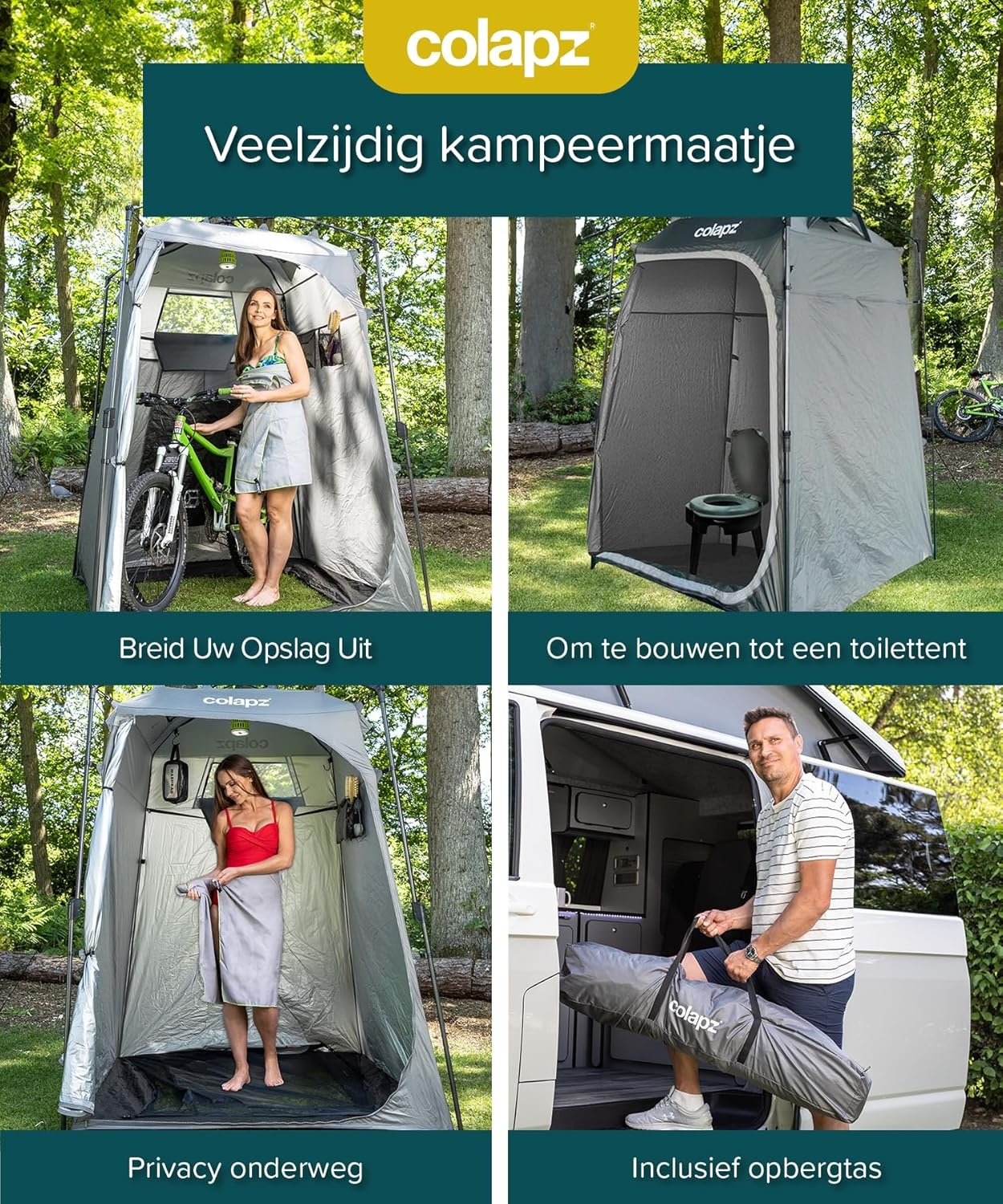 Colapz Camping Douche Tent en Pop-Up Toilettent - Grote Privacy Tent met Extra Opslag, Draagbare Buiten Kleedkamer voor Strand en Kamperen