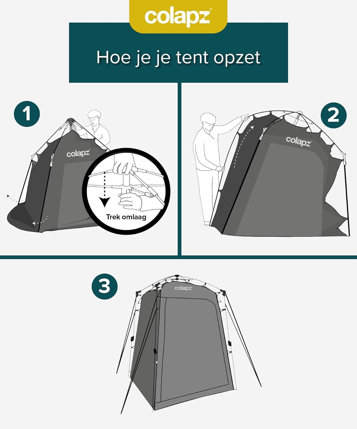 Colapz Camping Douche Tent en Pop-Up Toilettent - Grote Privacy Tent met Extra Opslag, Draagbare Buiten Kleedkamer voor Strand en Kamperen