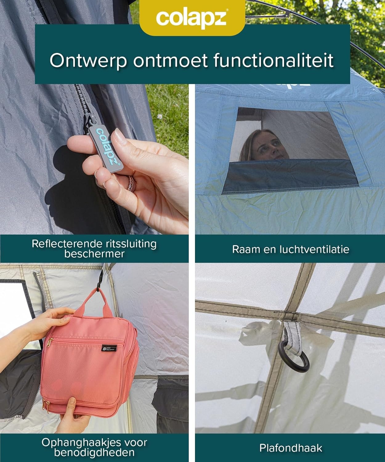 Colapz Camping Douche Tent en Pop-Up Toilettent - Grote Privacy Tent met Extra Opslag, Draagbare Buiten Kleedkamer voor Strand en Kamperen