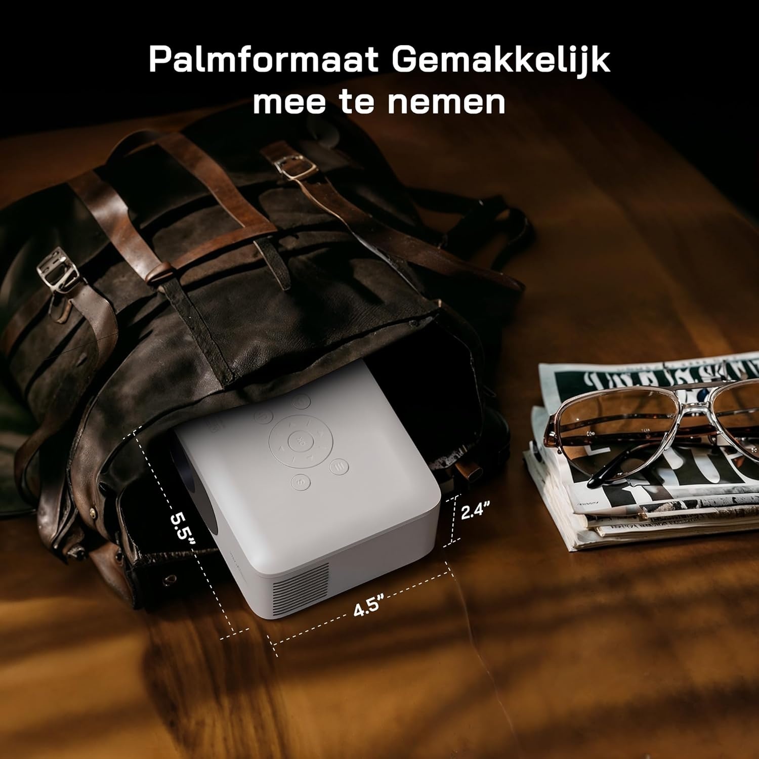 WOLFANG Mini Projector met Statief, 1080P Full HD Draagbare Telefoonprojector, Buiten Home Theater Filmprojector Compatibel met HDMI, USB, Smartphone, Tablet, PC, TV Stick, AV, Micro SD Kaart