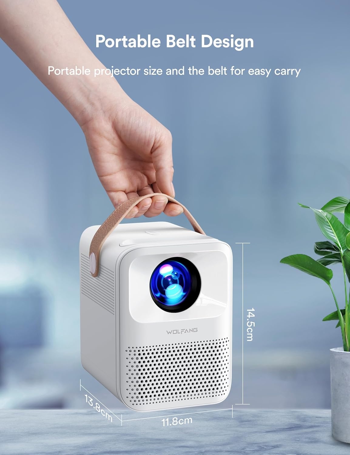 Miniprojector 4K Ondersteund, WOLFANG 200 ANSI 1080P Native Draagbare Projector, Trapeziumcorrectie, 200-inch Display Thuisbio Scoop Video Projector voor Smartphone, Tv-stick, PS5