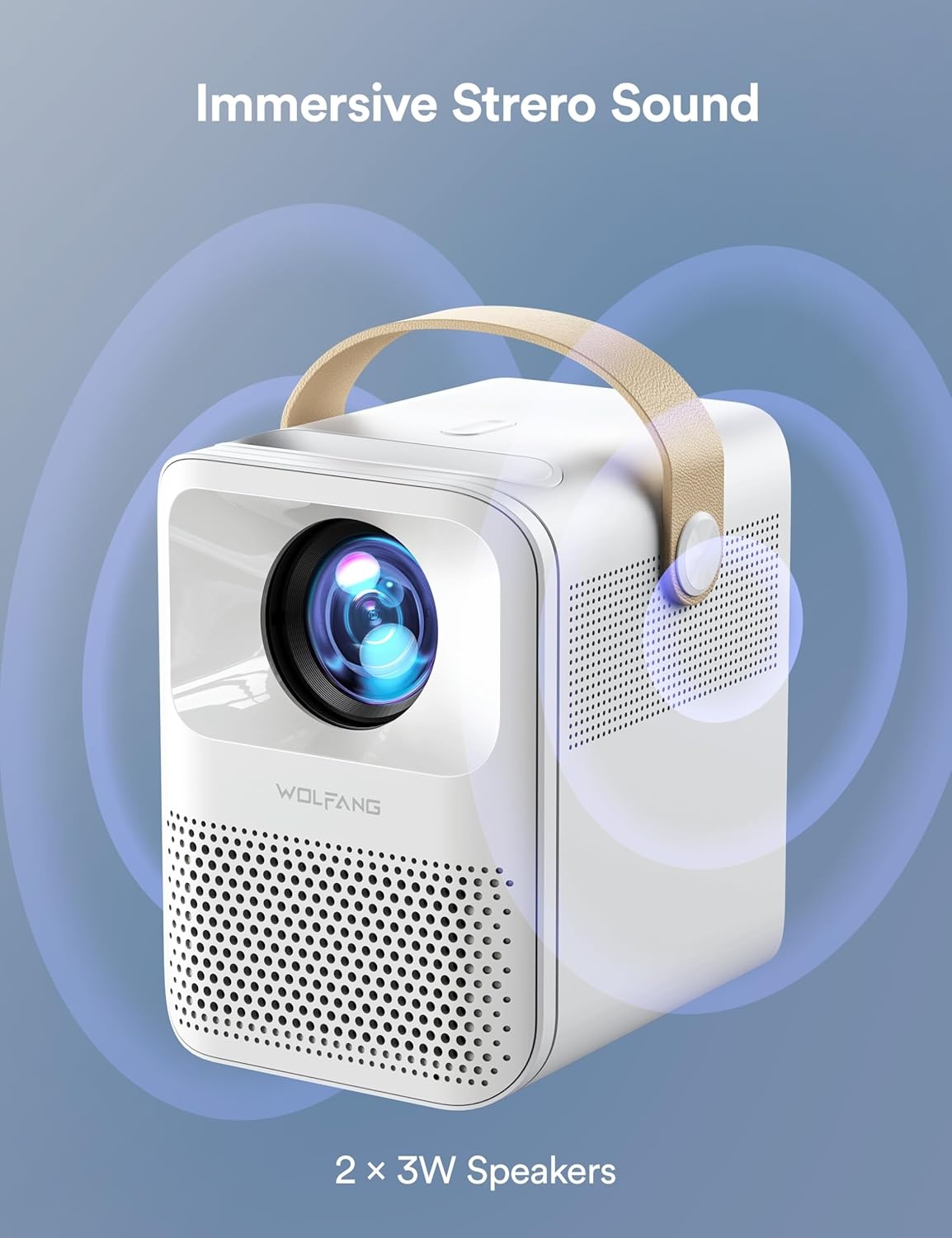 Miniprojector 4K Ondersteund, WOLFANG 200 ANSI 1080P Native Draagbare Projector, Trapeziumcorrectie, 200-inch Display Thuisbio Scoop Video Projector voor Smartphone, Tv-stick, PS5