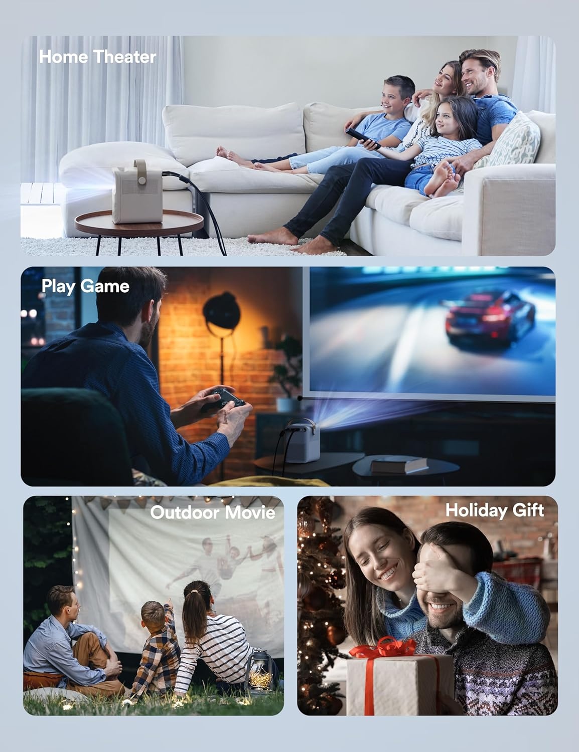 Miniprojector 4K Ondersteund, WOLFANG 200 ANSI 1080P Native Draagbare Projector, Trapeziumcorrectie, 200-inch Display Thuisbio Scoop Video Projector voor Smartphone, Tv-stick, PS5