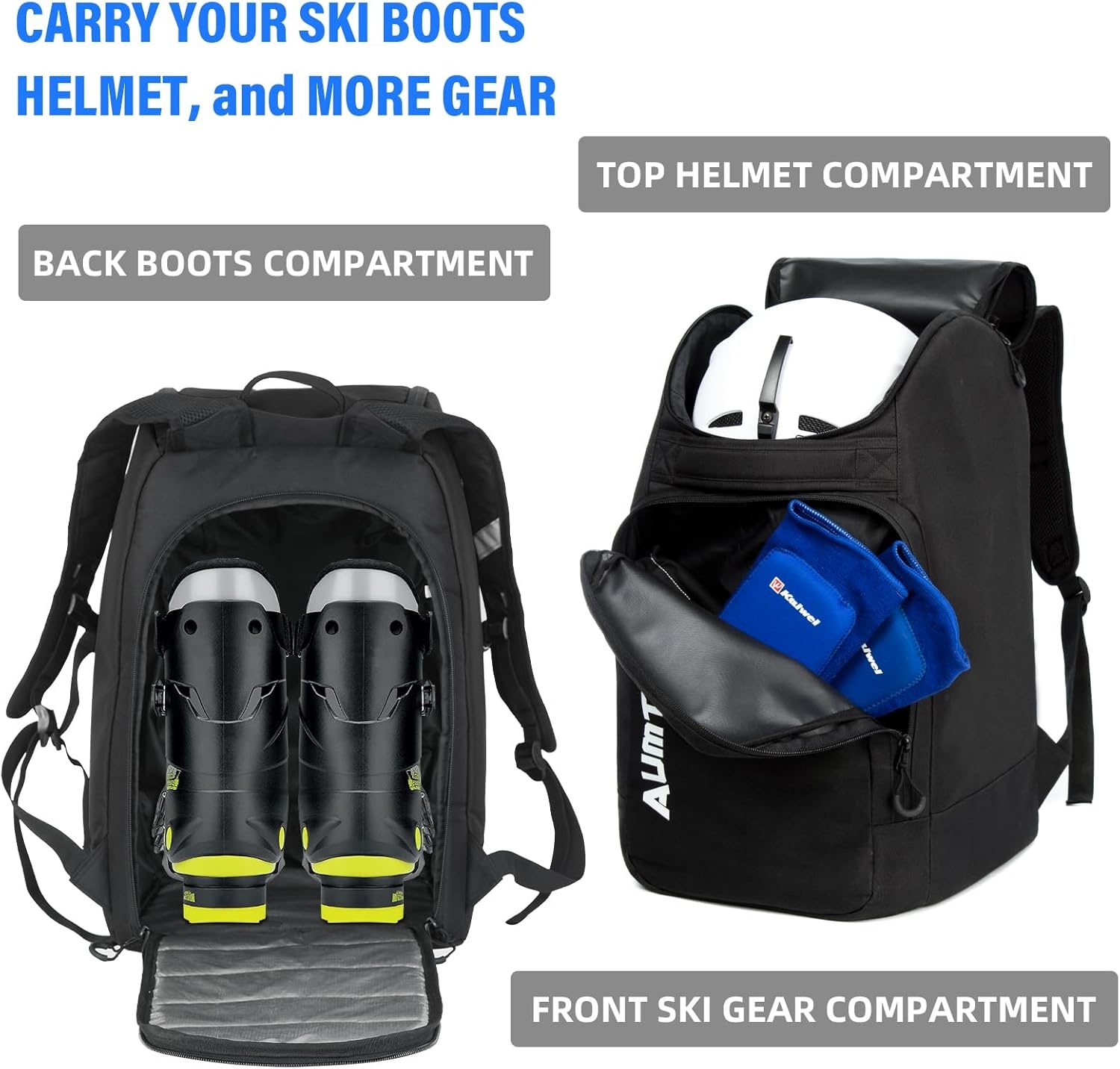 AUMTISC Skischoenentas met helmcompartiment en rugzakbanden, zwart
