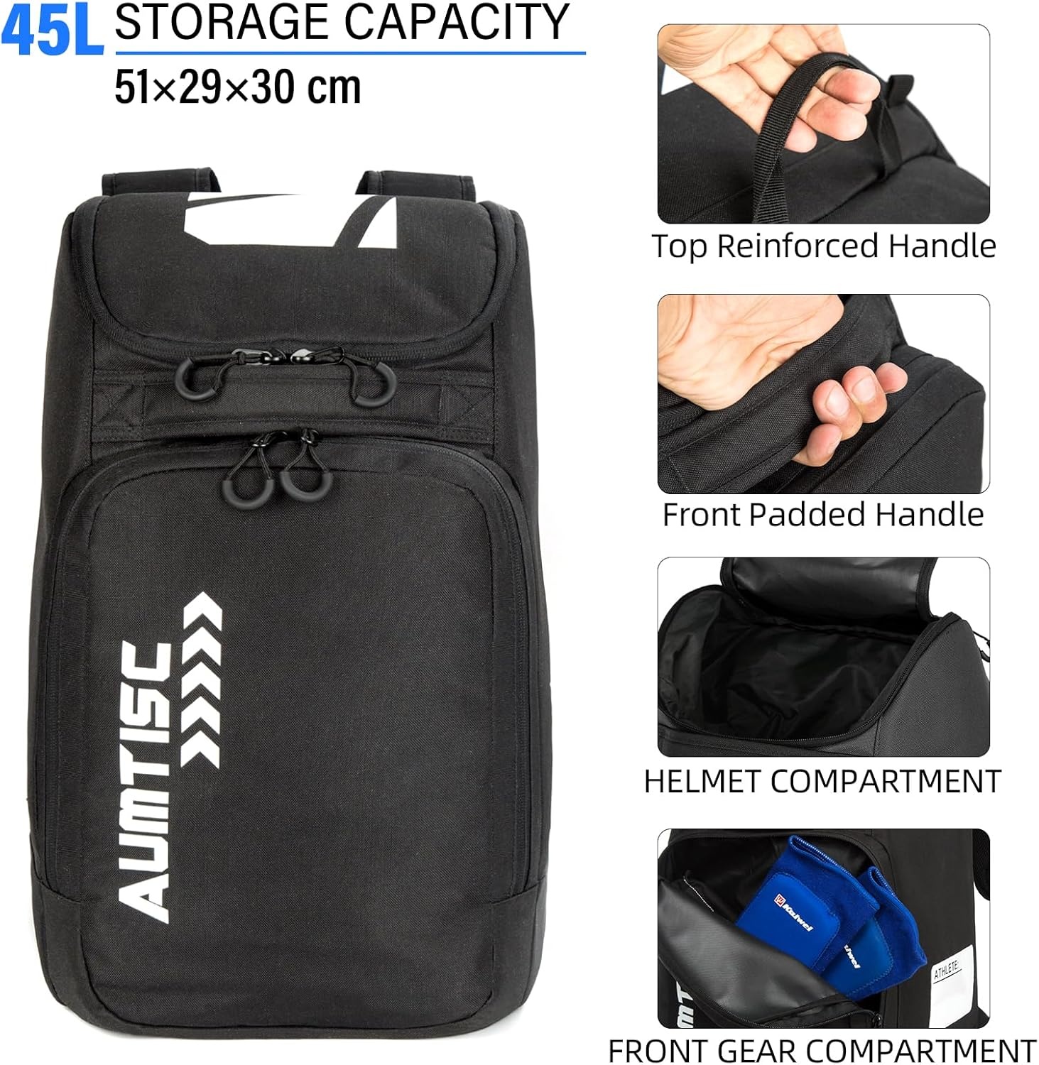 AUMTISC Skischoenentas met helmcompartiment en rugzakbanden, zwart