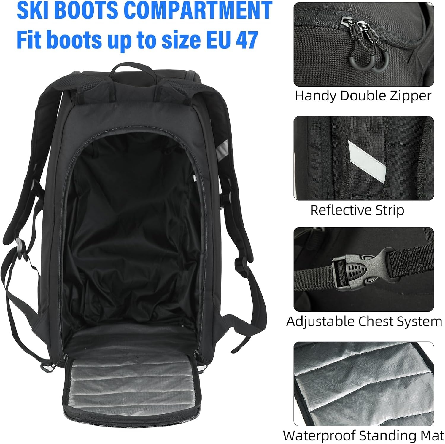 AUMTISC Skischoenentas met helmcompartiment en rugzakbanden, zwart