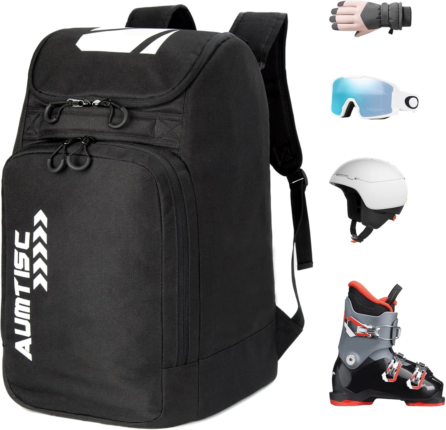 AUMTISC Skischoenentas met helmcompartiment en rugzakbanden, zwart