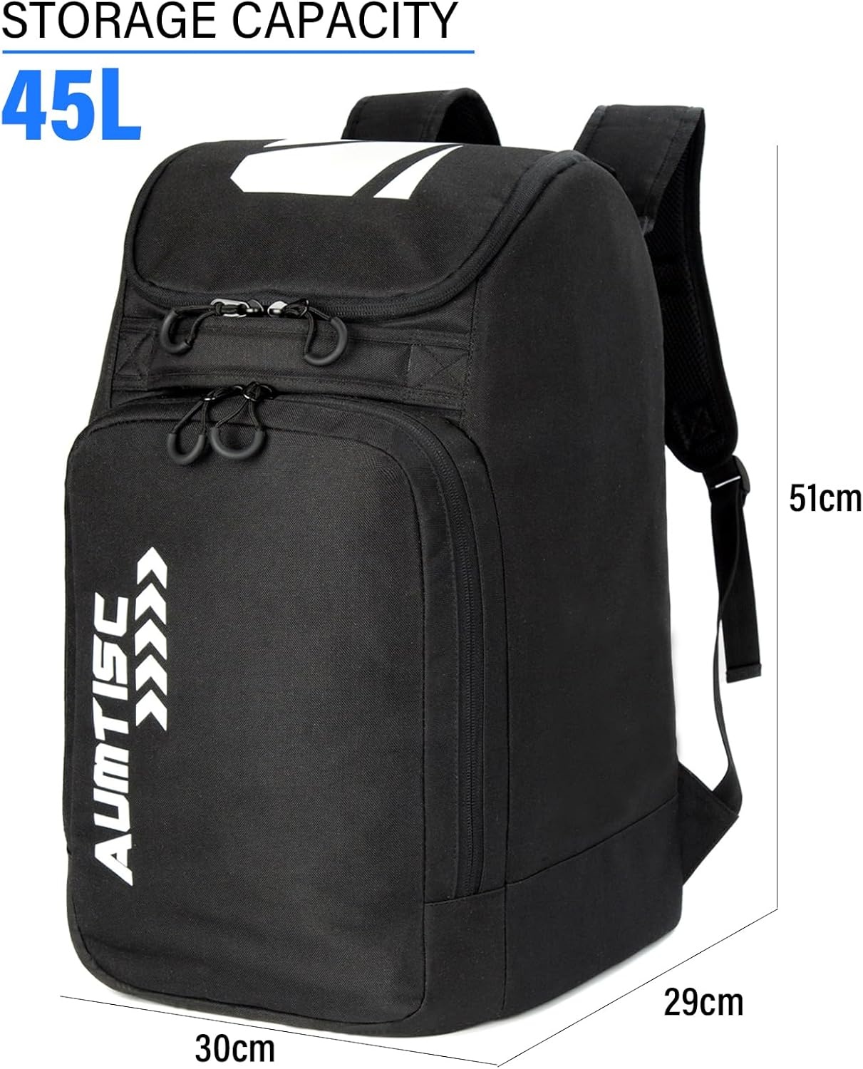 AUMTISC Skischoenentas met helmcompartiment en rugzakbanden, zwart