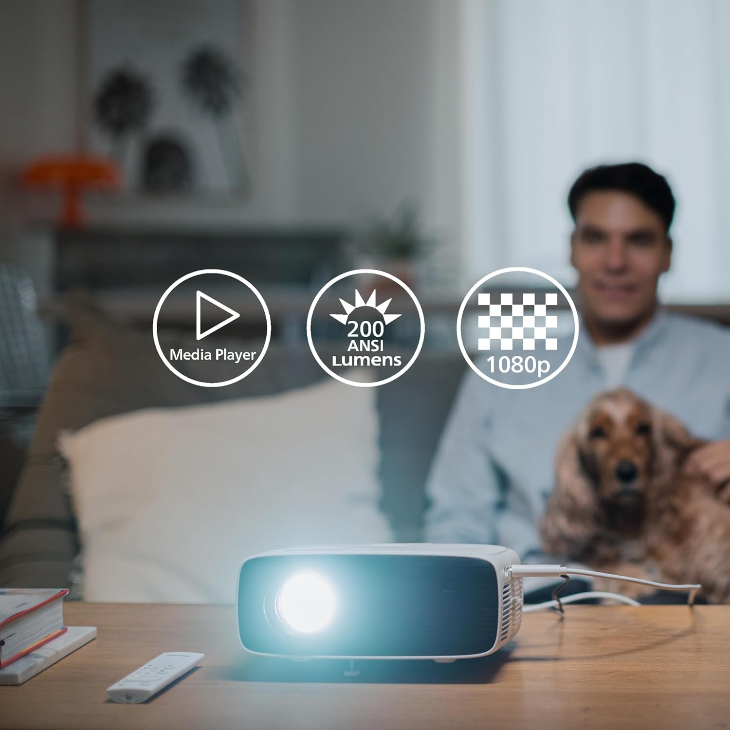 Philips NeoPix 200, Full HD 1080p beamer, hoog contrast, meerdere beeldcorrecties voor flexibele installatie, meerdere HDMI-poorten