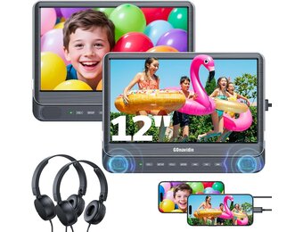GOnavidio Dubbele DVD Speler voor Auto met 2x 12" Schermen en 1080P HDMI-ingang