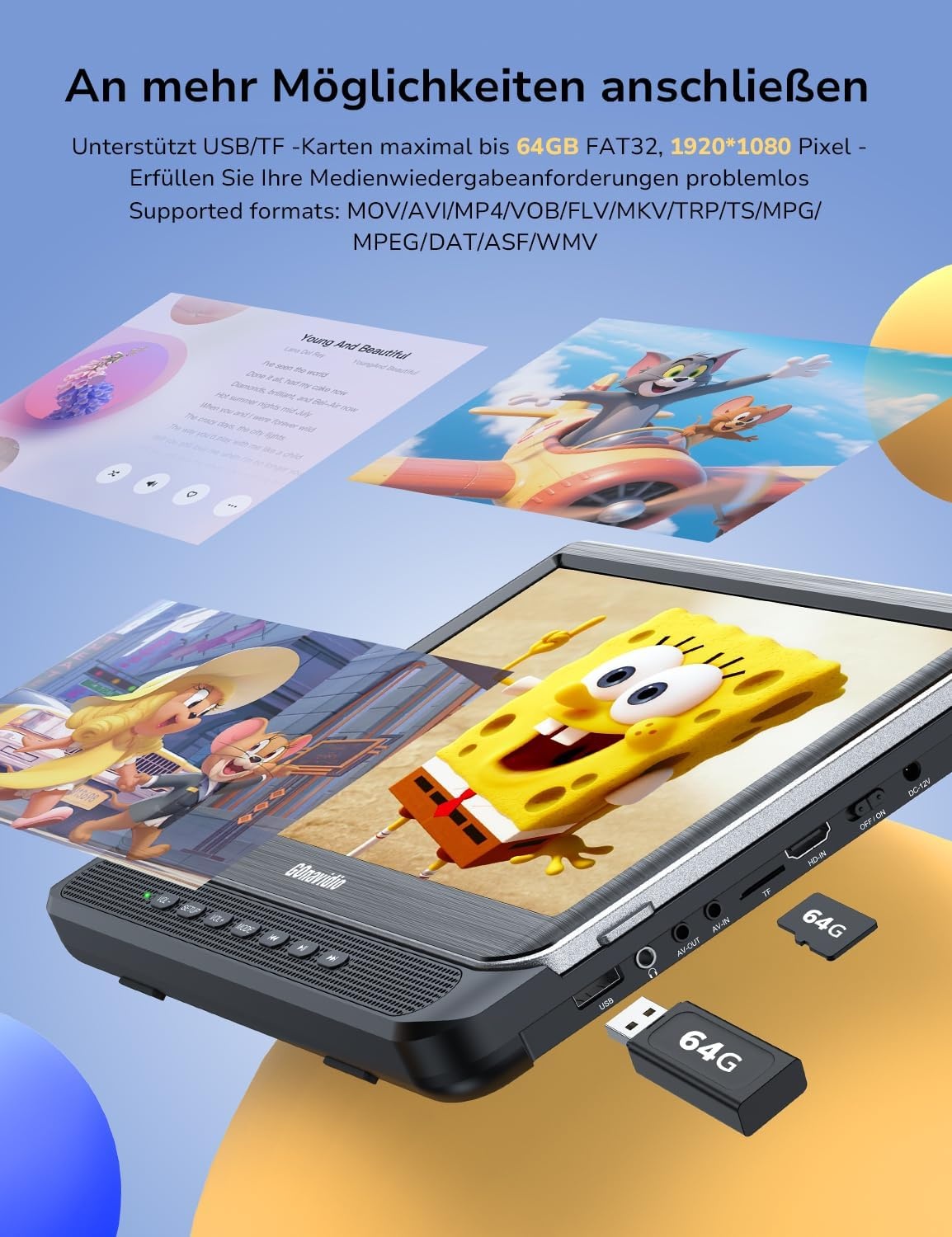 GOnavidio Dubbele DVD Speler voor Auto met 2x 12" Schermen en 1080P HDMI-ingang